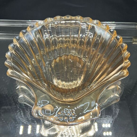 Vintage Jeannette Glass Company Amberglo Marigold Carnival Glass Shell Dish - Picture 2 of 10